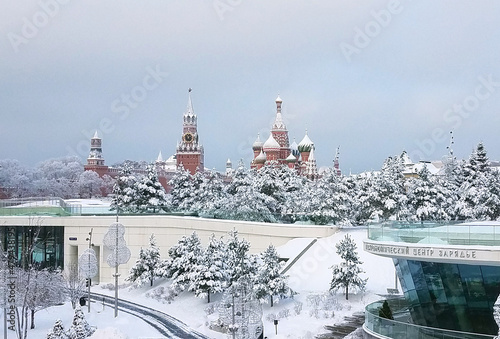Christmas time in Moscow - snow falling on Red Square