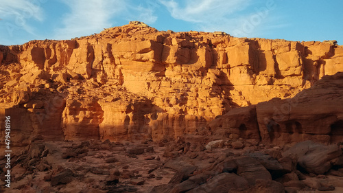 view of the yellow mountains of the Sinai Peninsula at sunset