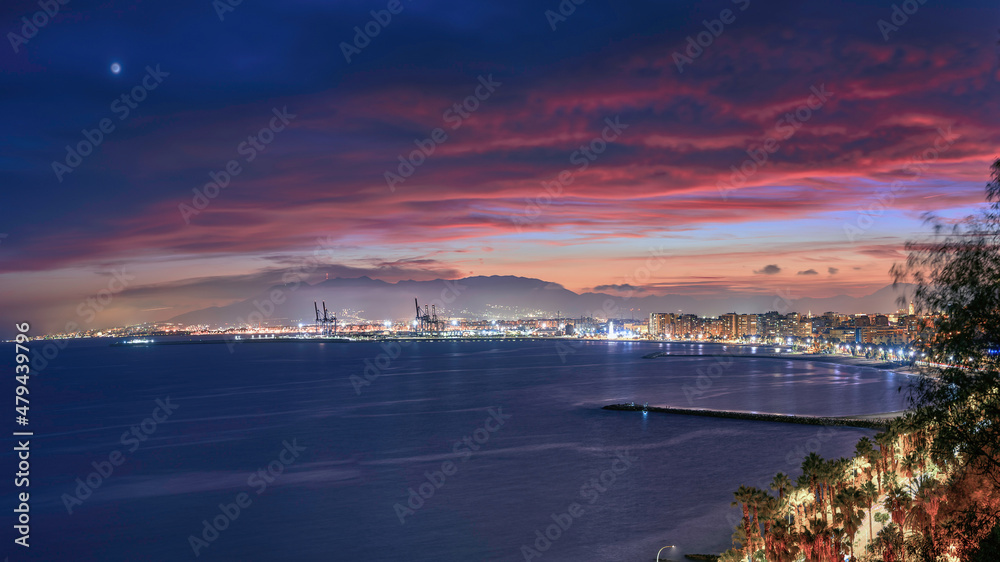 Bay of Malaga on a cloudy evening