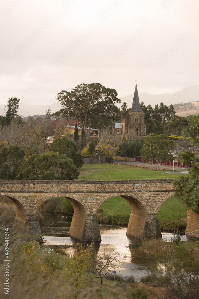 View of Richmond Bridge the oldest stone span bridge in Australia.