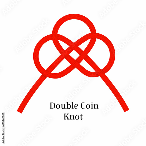 Vector isolated illustration with thread, cord, braided in the form of a traditional, classic double coin knot, thread texture. Concept symbols, signs, talisman, culture.