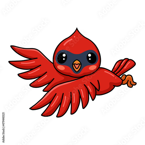 Cute baby cardinal bird cartoon flying