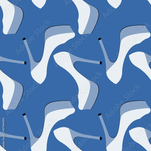 Illustration Seamless pattern on a square background - beautiful shoes on a high platform and thin heels. Design