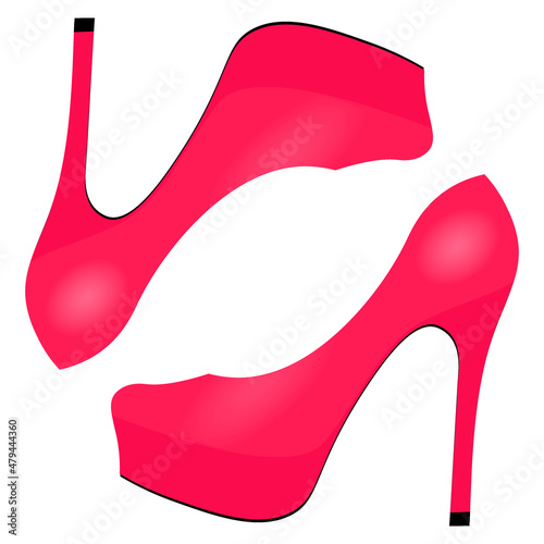 Illustration on a square background - beautiful shoes on a high platform and thin heels. Design