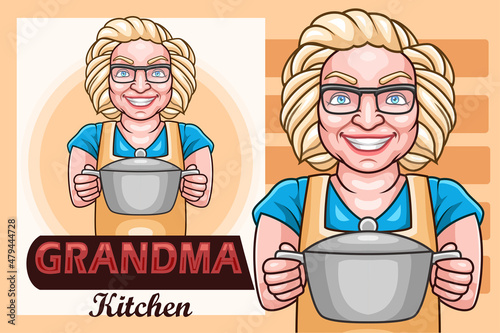 Cartoon grandma kitchen holding pot