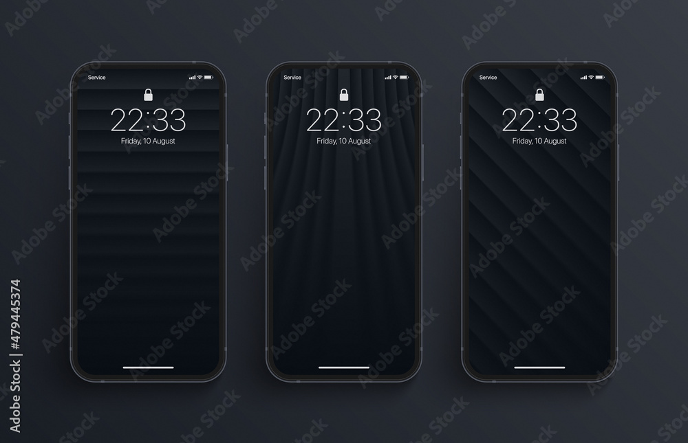 Different Variations Minimalist Black 3D Smooth Lines Geometric Wallpaper  Set On Photo Realistic Smart Phone Screen Isolated On Dark Background.  Vertical Abstract Blurred Screensavers For Smartphone Stock Vector | Adobe  Stock