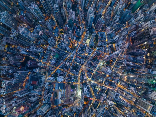 Top down view of Hong Kong city at night