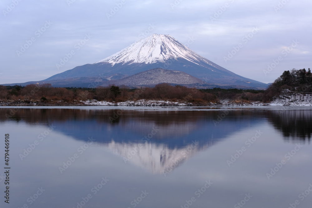 世界遺産　富士山と精進湖の冬の景色