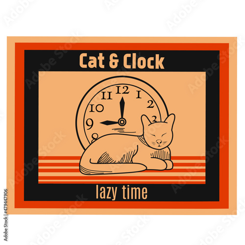 illustration vector graphic of cat and clock,lazy time