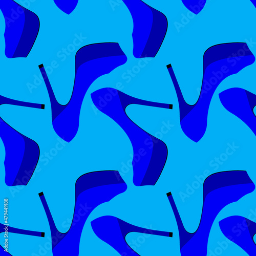 Illustration Seamless pattern on a square background - beautiful shoes on a high platform and thin heels. Design