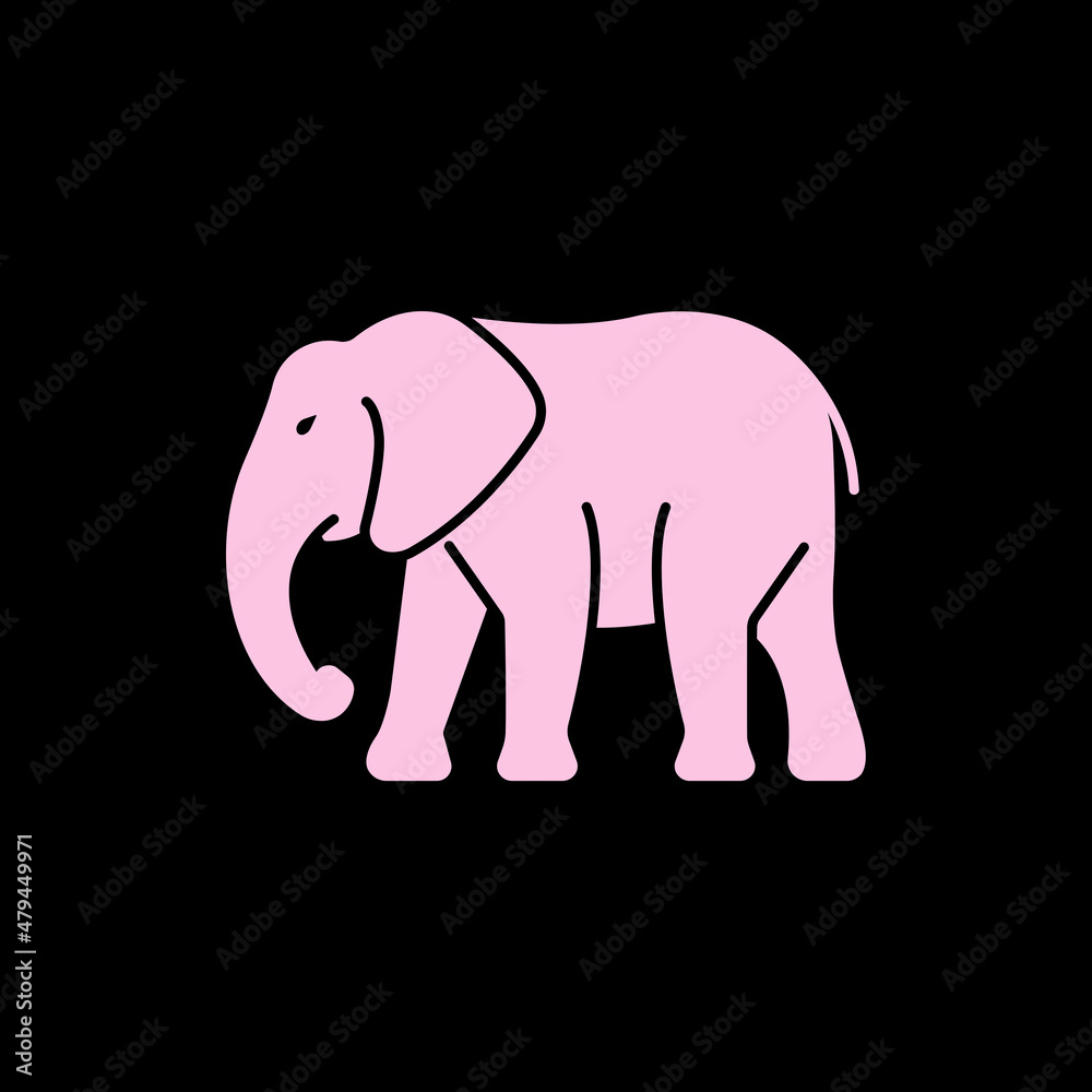 Obraz premium Illustration of pink elephant on a black background.