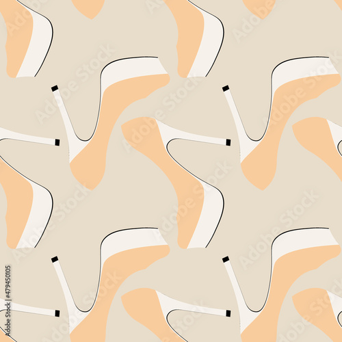 Illustration Seamless pattern on a square background - beautiful shoes on a high platform and thin heels. Design