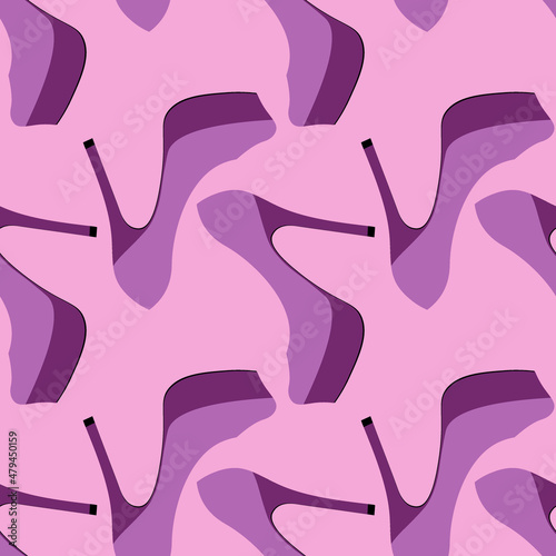 Illustration Seamless pattern on a square background - beautiful shoes on a high platform and thin heels. Design