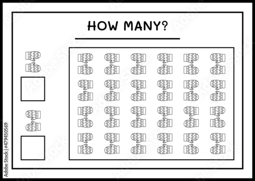 How many winter mittens, game for children. Vector illustration, printable worksheet