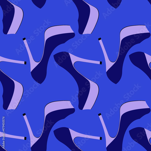 Illustration Seamless pattern on a square background - beautiful shoes on a high platform and thin heels. Design
