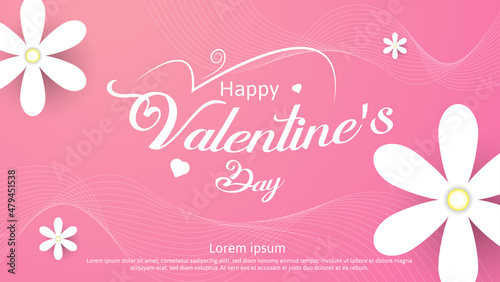 happy valentine's day background or postcard with flower and heart shapes on pink background © aditya