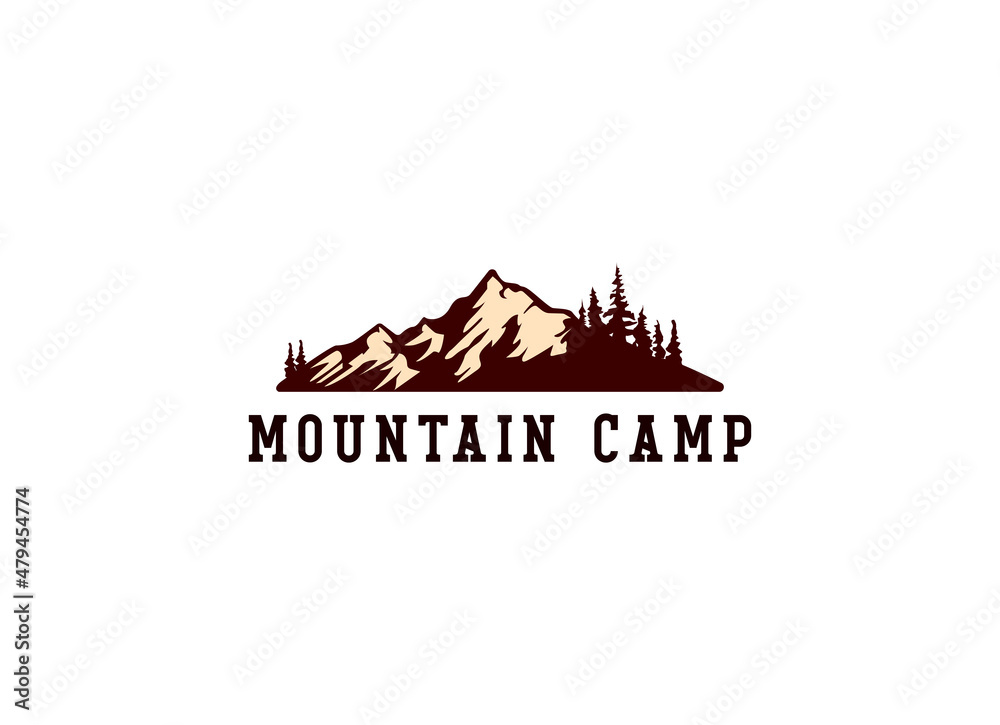 Mountain Camp Adventure in Forest Logo Design Inspiration.