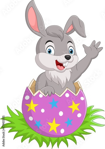 Cartoon Easter bunny in the Easter egg