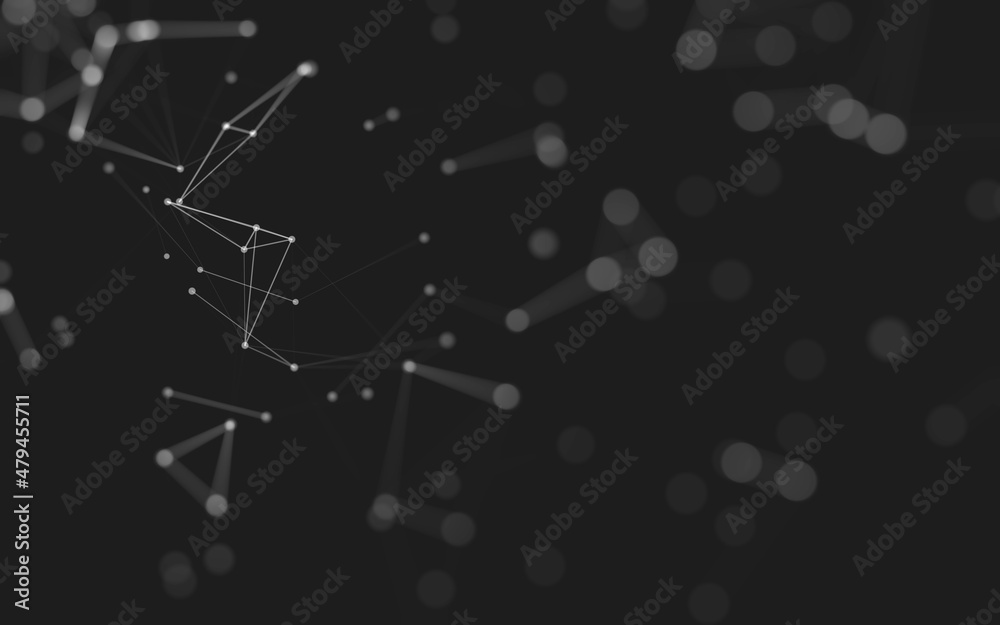 Abstract background. Molecules technology with polygonal shapes, connecting dots and lines. Connection structure. Big data visualization.