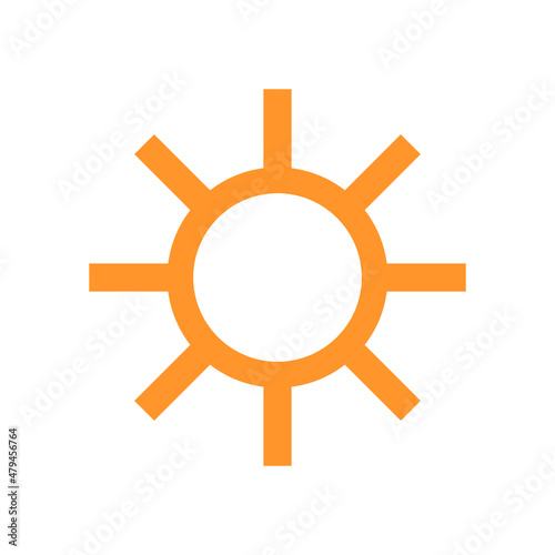 オレンジの太陽アイコン。明るさ調整や天気のベクター。