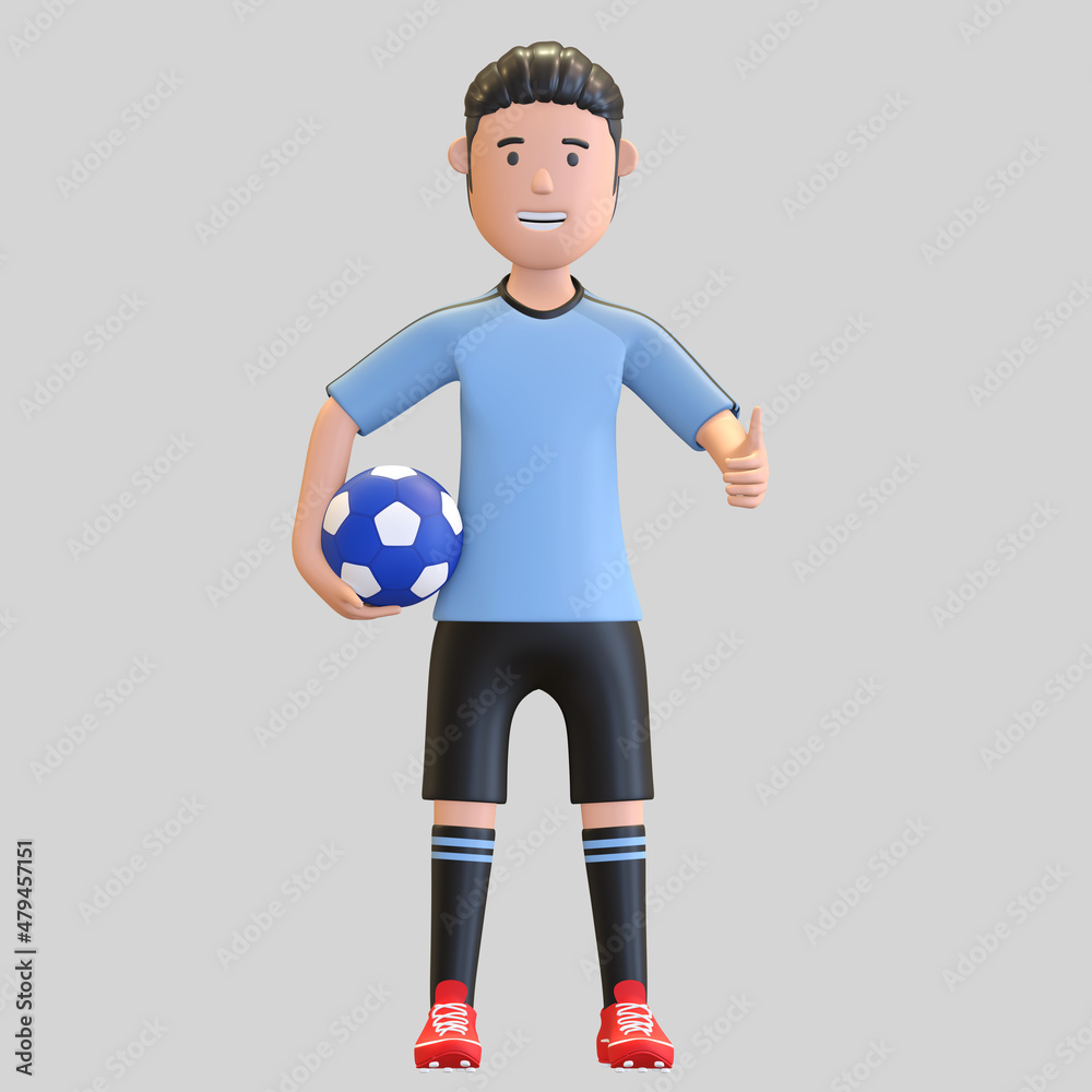 uruguay national football player man holding ball in arm 3d render illustration uruguay national football player man holding ball in arm 3d render illustration