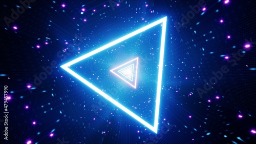 Bright Triangle Neon Light VJ Background, 3D Rendering