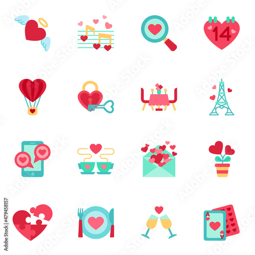 Valentine day flat icon set 1.