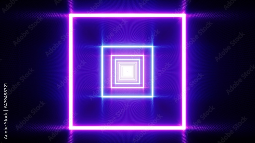 Fototapeta premium Square Neon Flicker Lights VJ Background 3D Rendering