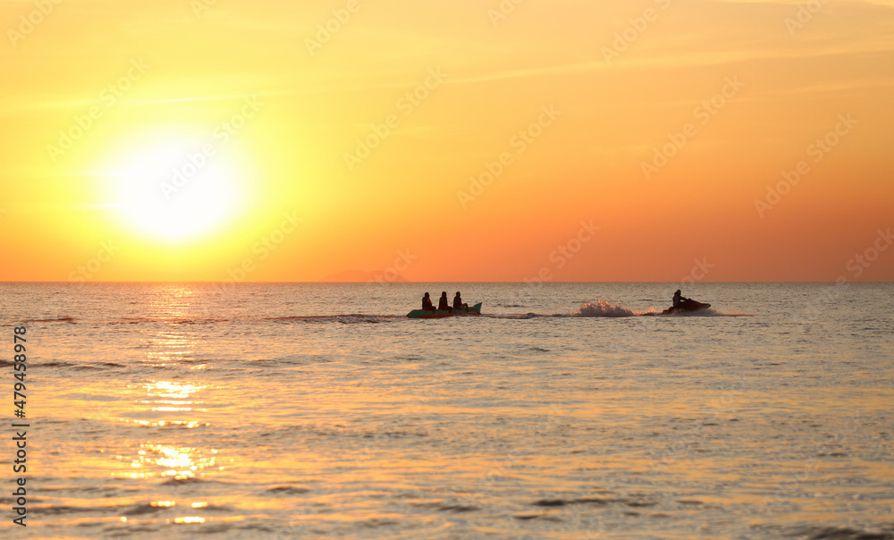 Evening sun in sea view.