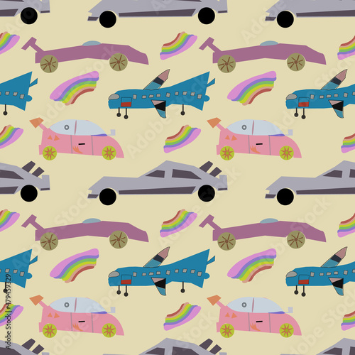 Cute Cars and Air plan Vector ilustration seamless patern with.Great for textile,fabric,wrapping paper,and any print.