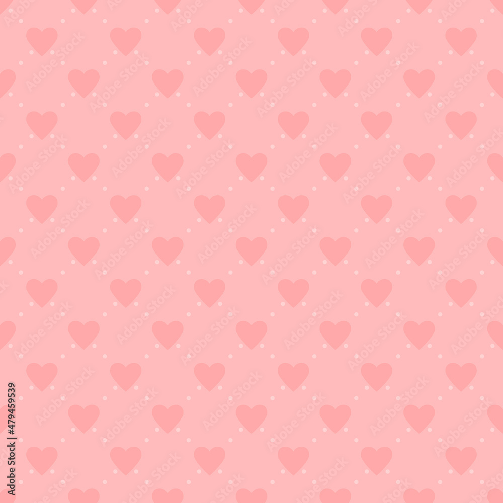 pink valentine repetitive background with dots and hearts. wedding illustration. vector seamless pattern. modern stylish texture. fabric swatch. wrapping paper. design template for greeting card