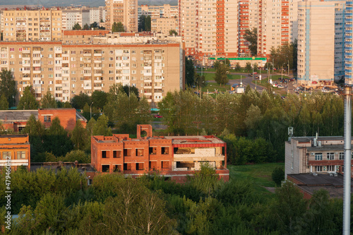 provincial city of Russia with high-rise buildings in the evening