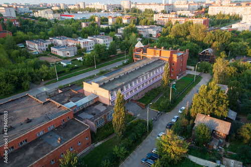 provincial city of Russia with high-rise buildings in the evening