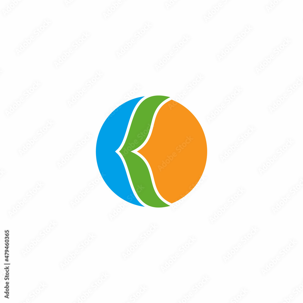 letter k leaf sun water nature symbol logo vector