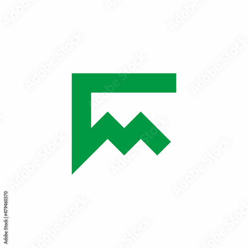 letter fm simple geometric line green mountain logo vector