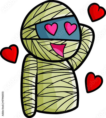 Funny mummy be dazzled because of love in cartoon style