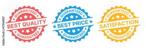 Guarantee, best price, best quality and satisfaction seal stamp vector illustration.