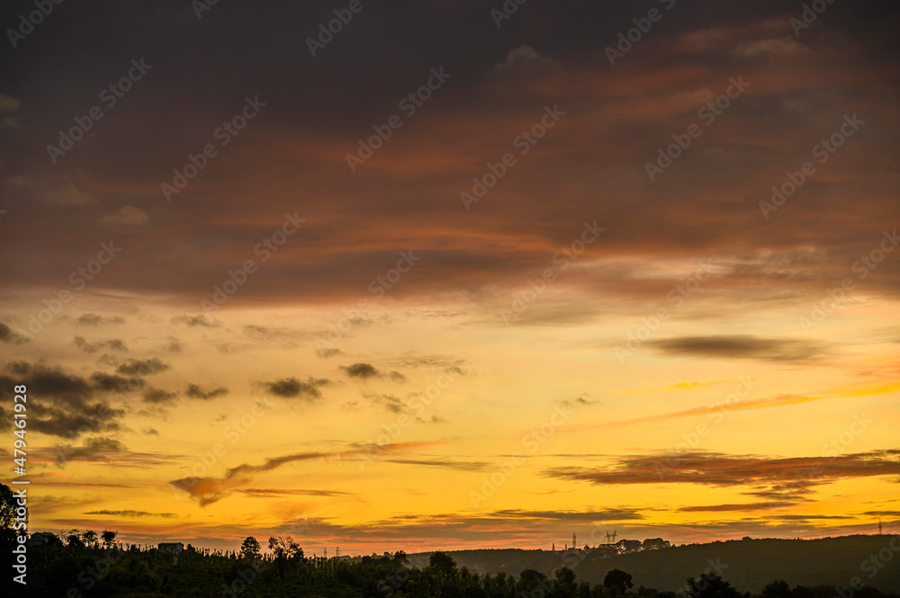 Dramatic Orange sky. Beautiful and colorful sunset.