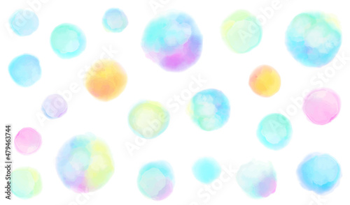水彩で描いた水玉模様(虹色）