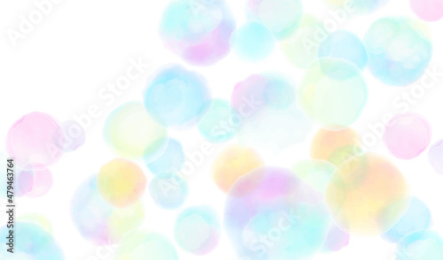 水彩で描いた水玉模様(虹色）