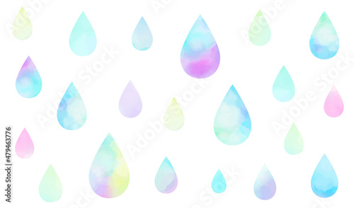 水彩で描いた雫模様(虹色のしずく）水玉