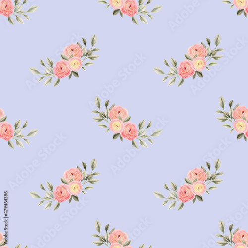Spring flowers seamless pattern. Botanical background. Arrangement of pink and white wildflowers. © iuvmiro