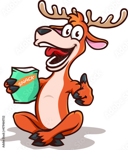 Cute Deer Character Holding a Snack and giving a thumb up white Sitting