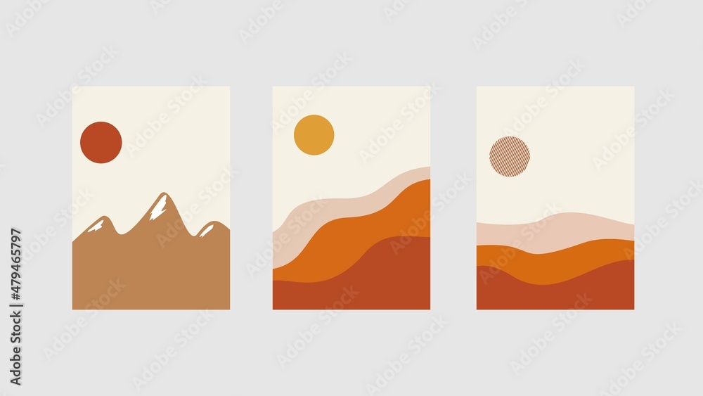 Collection of rectangular abstract landscapes. Sun, mountains, waves. Modern layouts, fashionable colors. Layouts for social networks, banners, posters. vector
Collection of rectangular abstract landscapes. Sun, mountains, waves. Modern layouts, fashionable colors. Layouts for social networks, banners, posters. vector