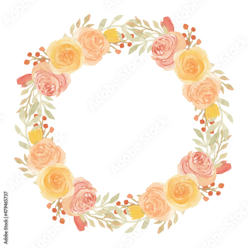 Watercolor rose flower floral arrangement wreath