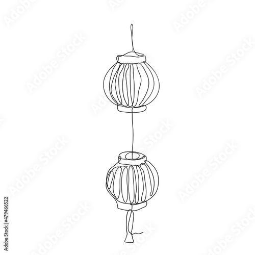 continuous line drawing chinese paper lantern festival illustration vector