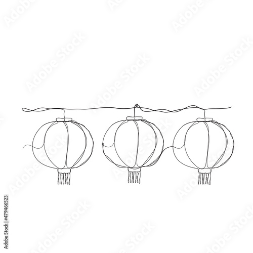 continuous line drawing chinese paper lantern festival illustration vector