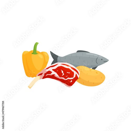 Vitamin B6 high products and foods flat vector illustration isolated.