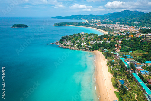 Aerial view of Kata and Kata Noi beach in Phuket province  in Thailand