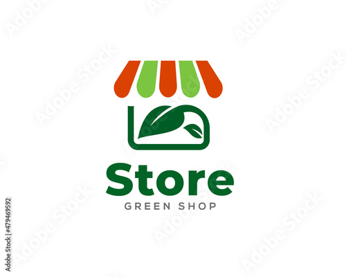 green leaf organic eco shop store logo template illustration